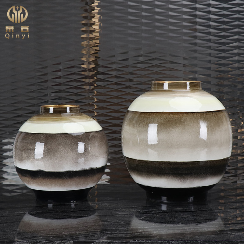 中式手绘陶瓷花瓶摆件创意客厅玄关酒柜样板房办公桌家居软装饰品