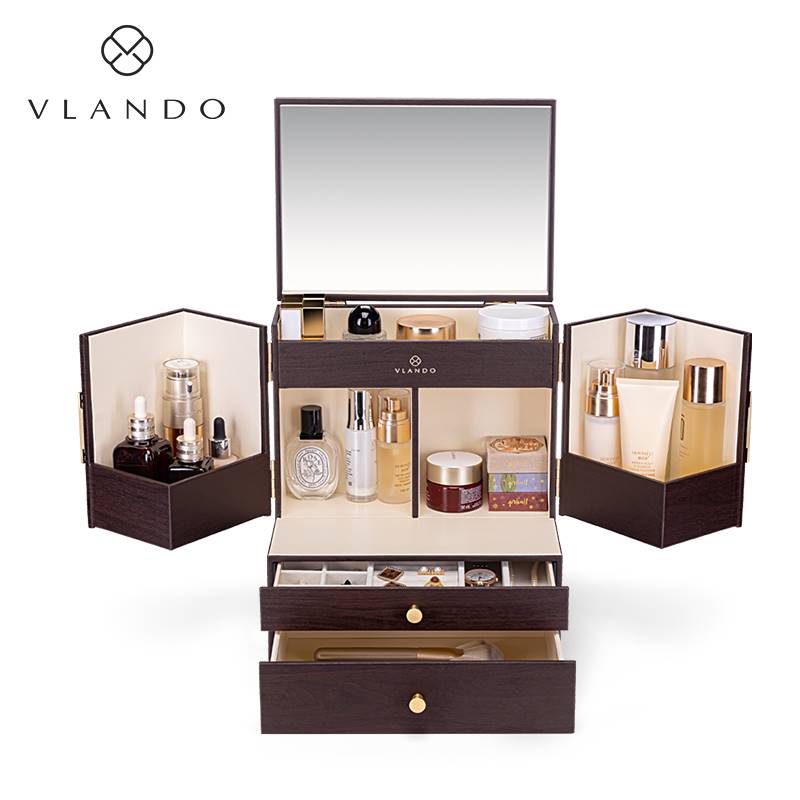 VALNDO/唯兰朵防尘皮革化妆品收纳盒2022新款高级感桌面首饰盒