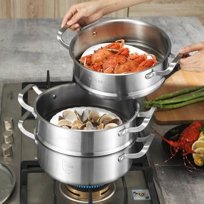 全304层不锈钢汤锅炉蒸两锅用特厚多蒸笼蒸馒头蒸馍锅电磁火锅锅