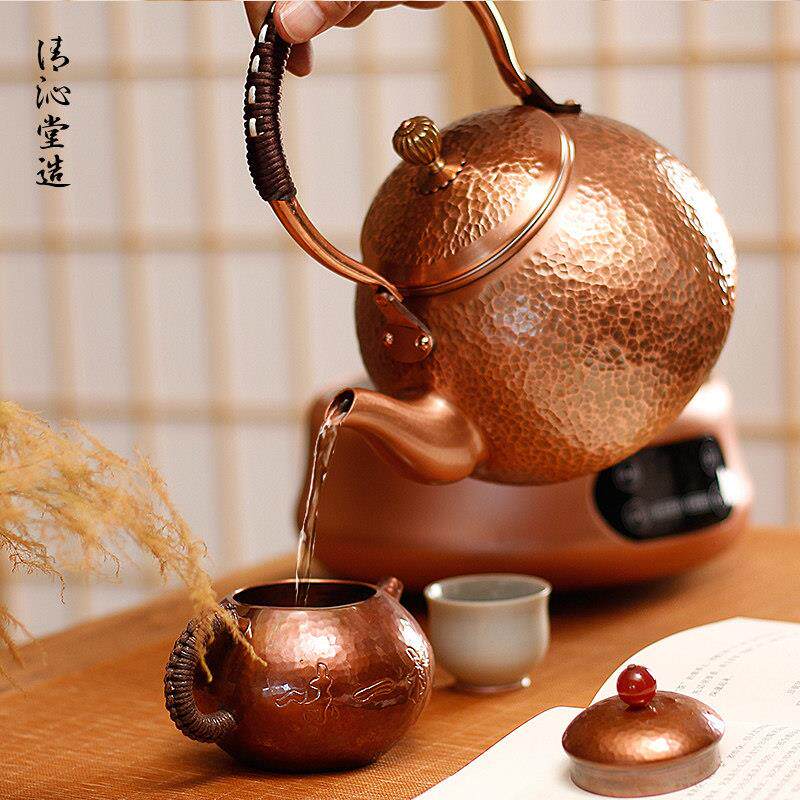清捶纹铜壶堂纯手工捶打铜茶壶 无具涂层中紫式功夫沁茶组