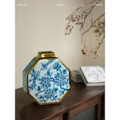 花青花CQ BJHP1瓷花影八角瓶新中式 闲玄关弄摆件水墨描金彩瓷花瓶