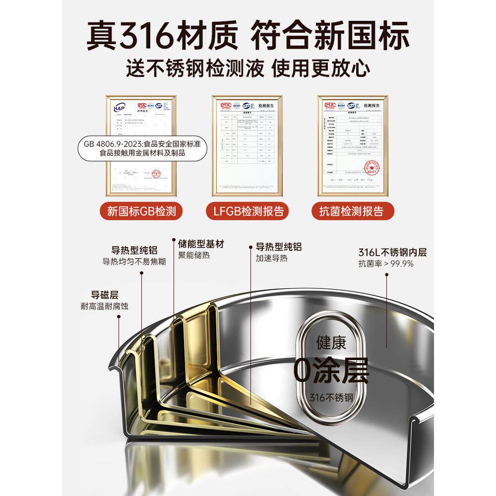 锈18/10不钢无炉层食品级平底锅家涂用不粘锅电磁专用煎牛排煎锅