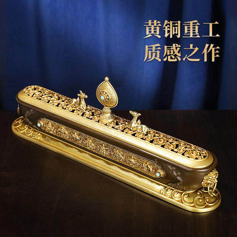 线藏式祥麟薰炉黄铜供卧式奉佛堂祥麟卧香家用八吉祥佛具香香道卧