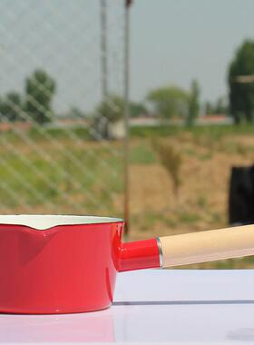 珐琅搪瓷单柄红色m5带嘴小奶汤锅儿童辅食加厚电磁锅炉锅1c容量1L