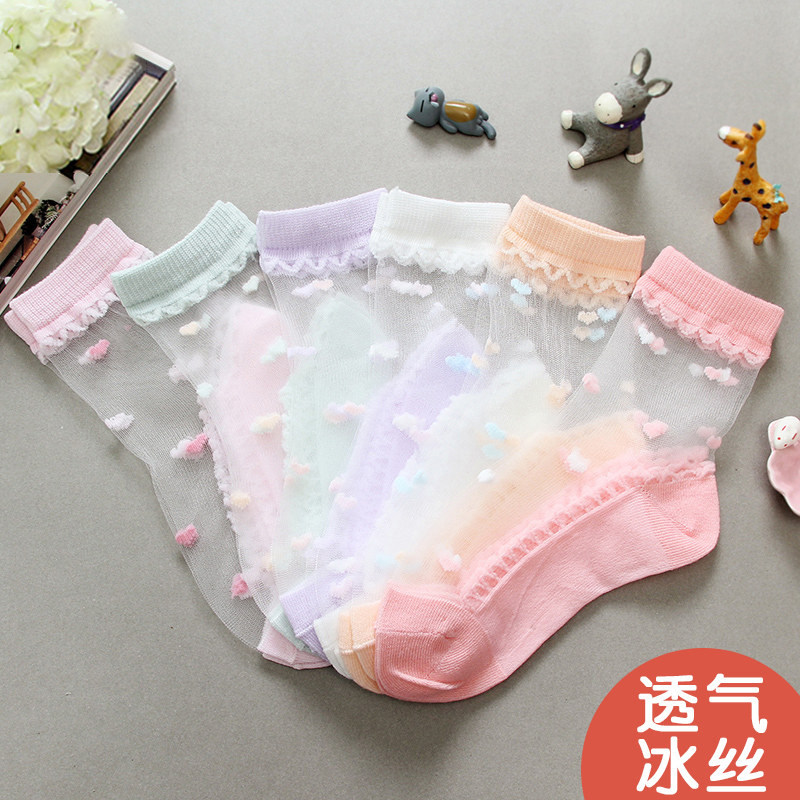 春夏季薄款儿童中筒袜女童透气网眼卡通可爱小兔斑点袜 - 实物图