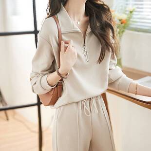 ALOACTIVE瑜伽套装女秋冬运动风半拉链针织两件套垂感户外健身服