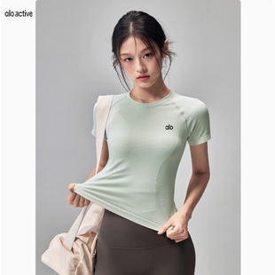 ALO ACTIVE速干瑜伽短袖T恤女弹力透气紧身显瘦跑步运动健身上衣