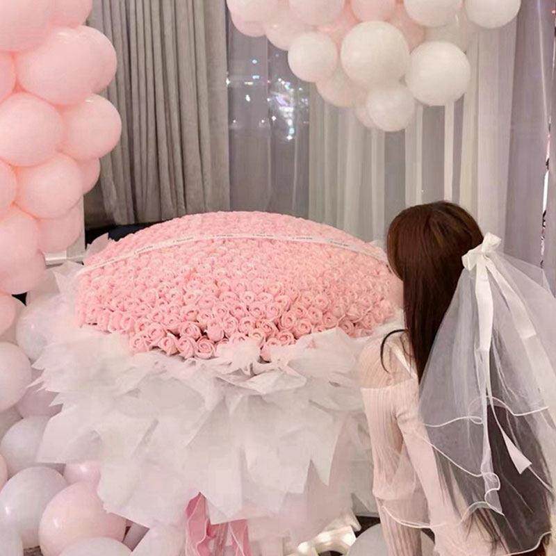 999朵玫瑰花粉假花彷真花束送人女朋友永生花香皂花高级感情人节