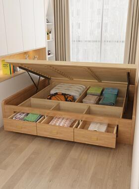 全实木床箱无床边抽屉侧开收纳高箱床实木色小公寓榻榻米床