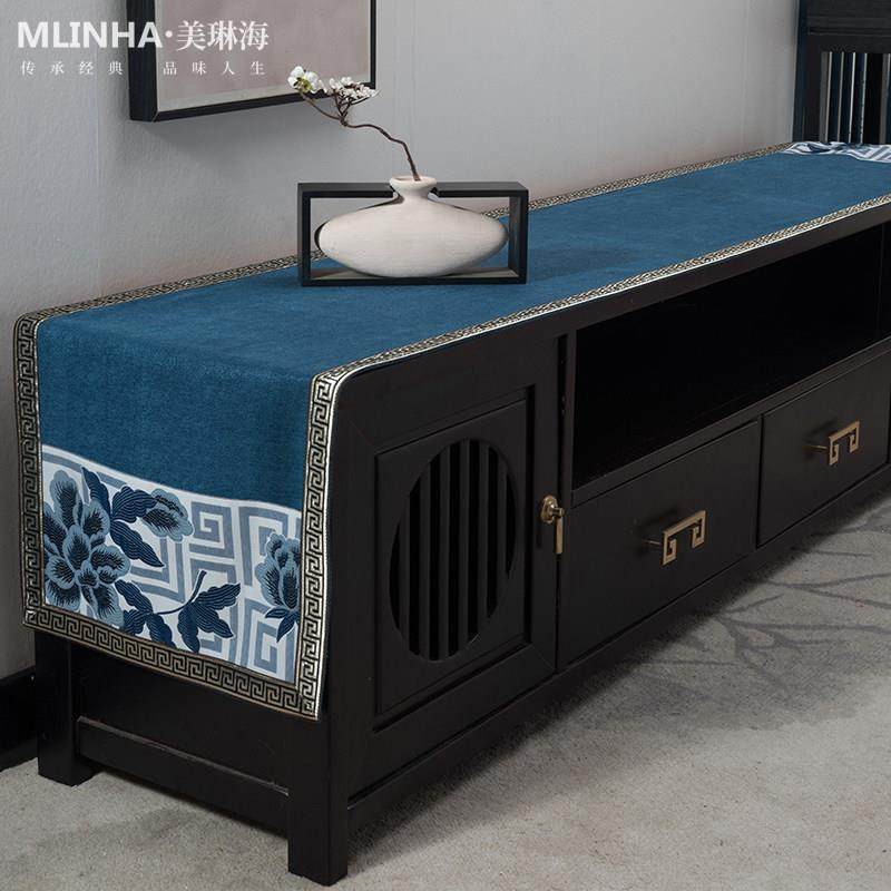 新中式电视柜盖布桌布桌垫棉麻纯色中国风鞋柜茶几桌布防尘布桌旗