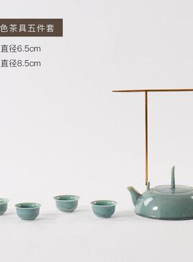 新中式禅意陶瓷功夫茶具套组翡绿茶壶茶杯托盘样板房软装饰品摆件
