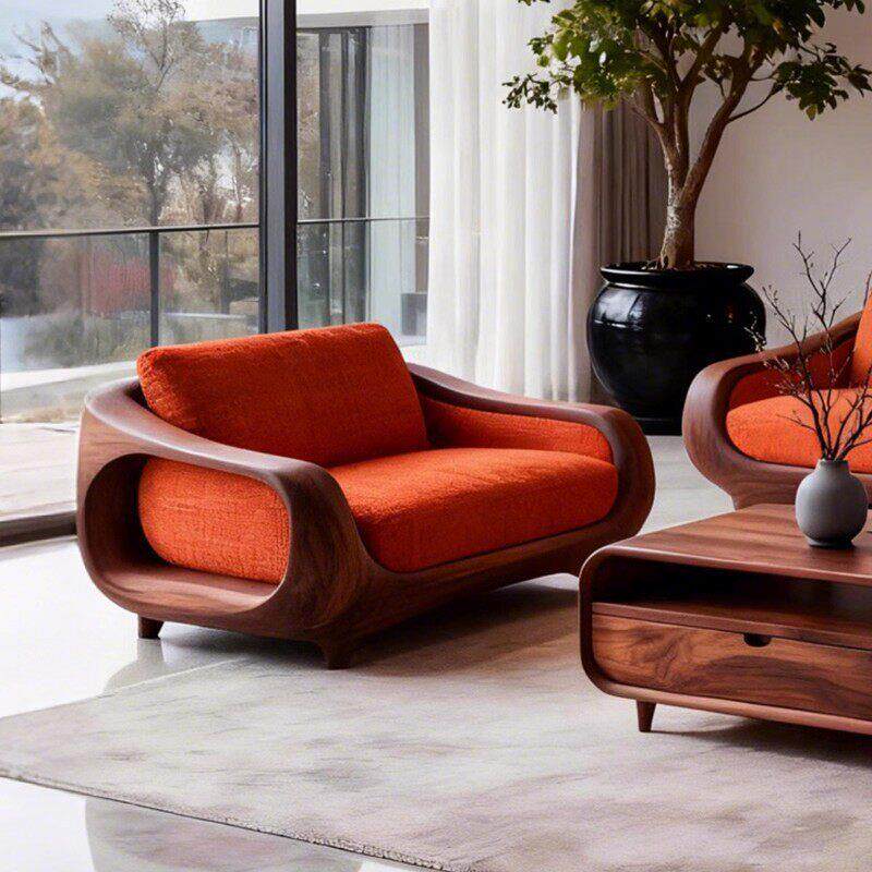 新中式实木沙发组合客厅现代简约高端北美黑胡桃木家用直排三人位