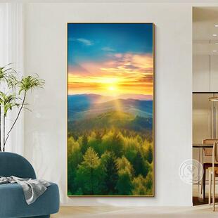 日出东方正对门玄关挂画现代简约客厅走廊过道装饰画写实风景壁画