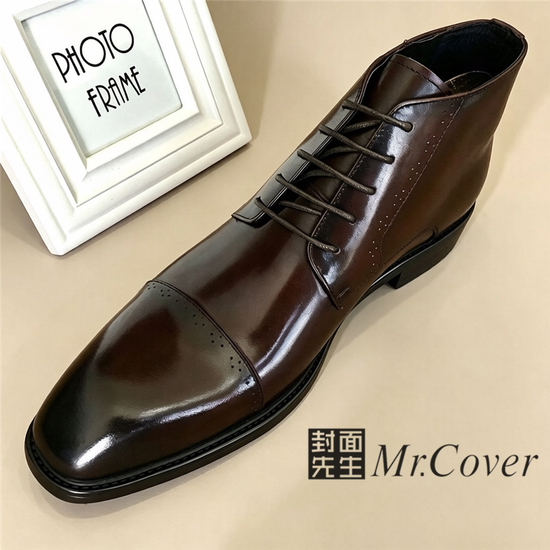Mr.Cover英伦风真皮马丁靴男商务雕花系带短靴复古靴子手工牛皮靴