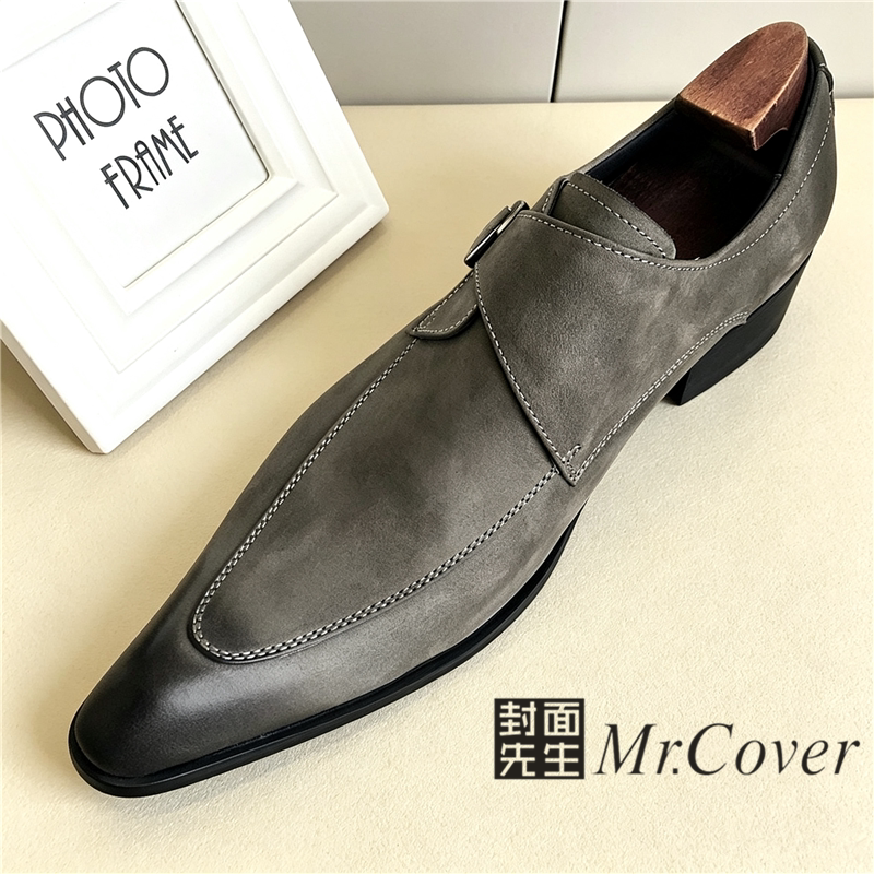 Mr.Cover英伦风真皮尖头搭扣男士商务皮鞋高档西装鞋复古长版潮鞋