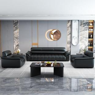 新款真皮办公发公现代简约会客三人位办室商务待组合茶接沙几套装