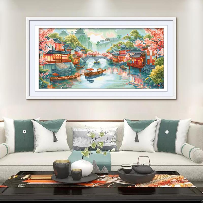 k画s2十字绣江南韵客厅挂自己一绣手工棉线满绣清新Y6121440印花0