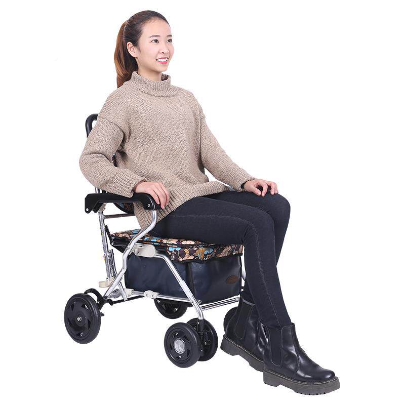 立娇老年推005A购物车买助行车铝合金菜手埃车代步四轮车可坐折叠