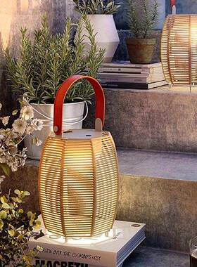 户外防水太阳能手灯坪灯花园提别灯墅室外露营灯草C8005手工编织