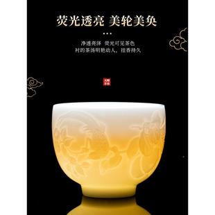 陈德根大 陈根师冰种玉瓷素大烧浮雕高档陶瓷事连连主人喜茶德杯