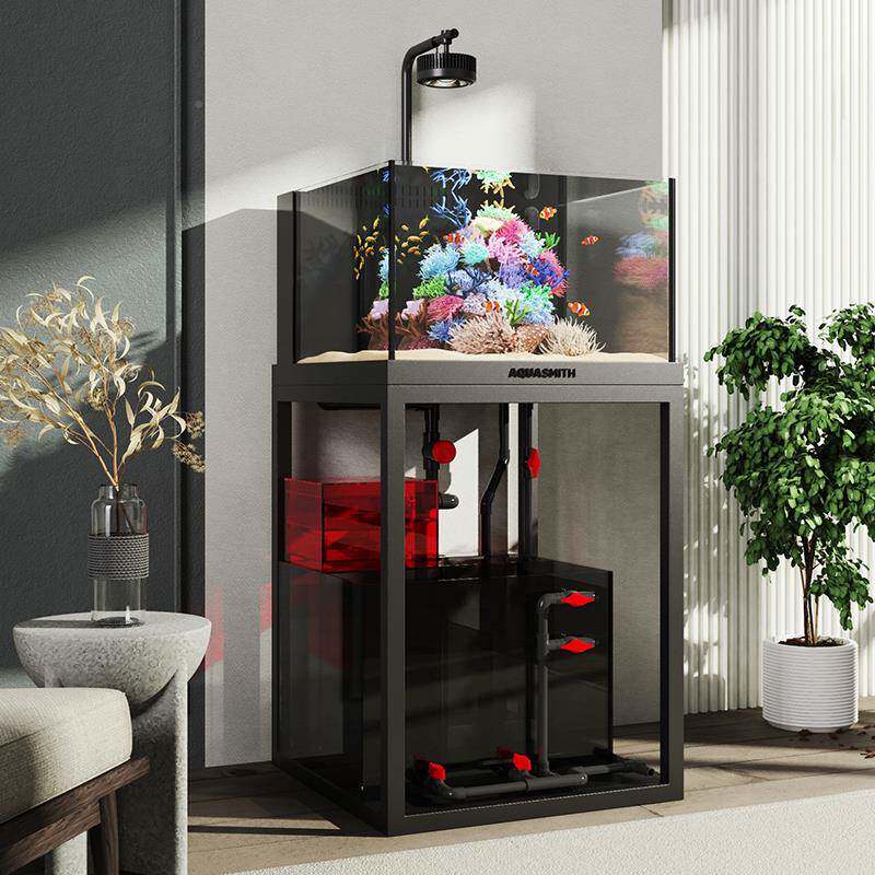 工业部风溪草流鱼缸中型家用客厅水本真70族箱底滤超白玻过璃水缸