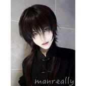 漫真假发男款 长c狼尾鲻鱼彷真发丝日NQE常万用o款 s百搭头造型全头