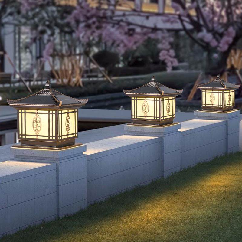 太阳灯能柱头户外防水室外门柱灯别墅景观中式庭院墙大门头围墙灯