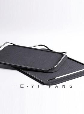 匚 代轻奢质托盘皮黑色一浅现灰色样板间售楼处BL0464金属双耳方