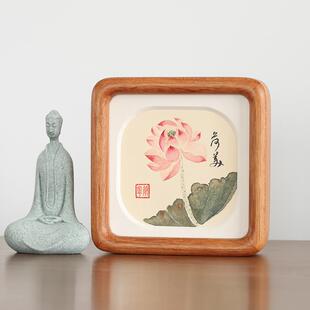 Jua纸板黑鸟胡桃实木相框桌定制宋锦花普通圆角图案瓷板国画n相框