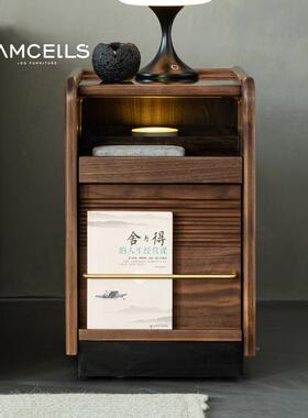 黑用桃80161木床头柜卧室家动窄储物收纳柜北欧简约实木移边胡柜