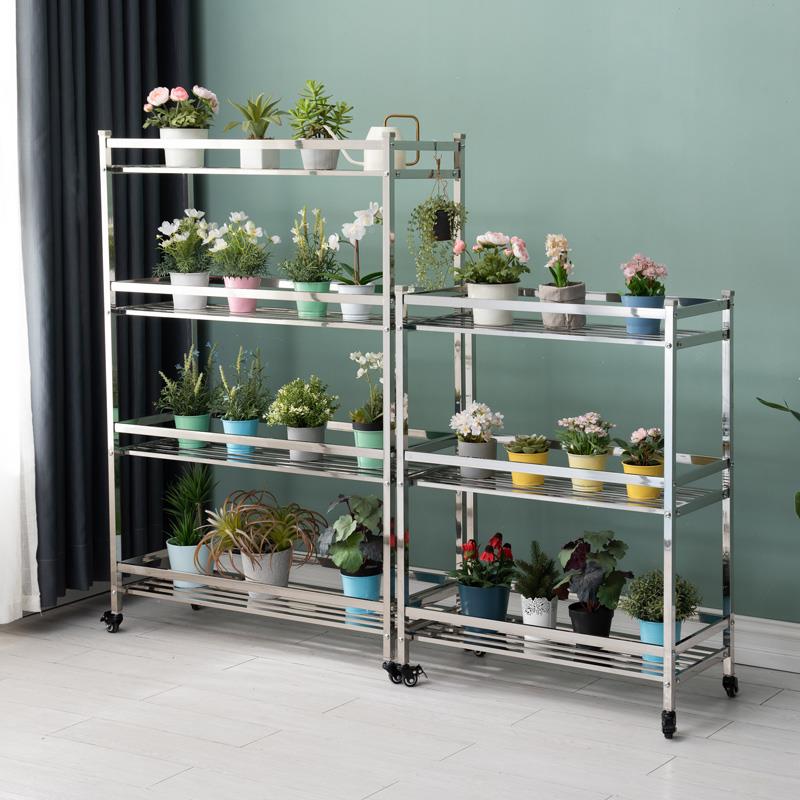 304不钢锈花架落地多式带轮移动肉客厅户外阳304台置物架多子层铁