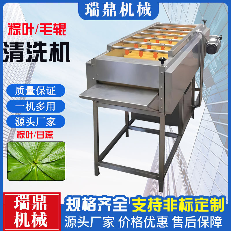 全自动粽叶清洗机 芦苇叶粽子加工设备 甘蔗高压喷淋毛刷清洗机