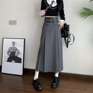 灰色半身a裙女春夏大码高级感气质西装裙高腰百搭长裙a字百褶裙子