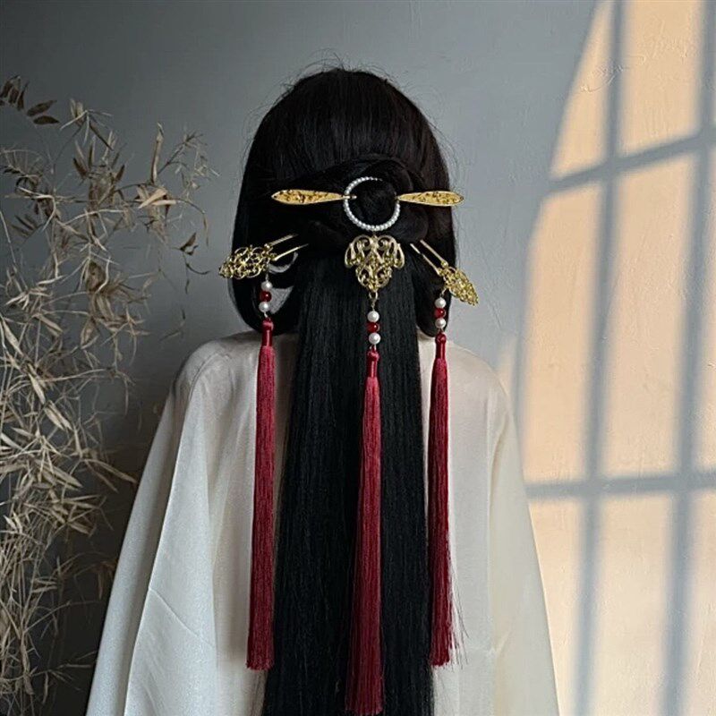 南枝青玄虞姬流苏穗子后压发环流苏发簪古风汉服女战国袍发饰配饰