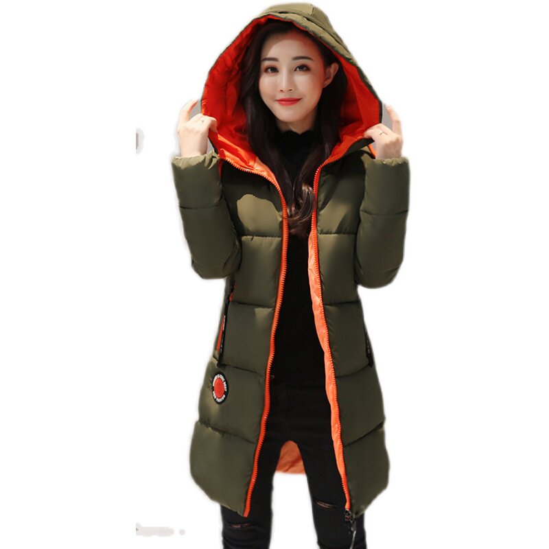 反季羽绒棉衣女中j长款2021新款冬季连帽加厚修身显瘦黑色棉服外