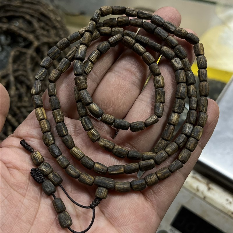 沉水级常安香艺奇楠沉香手链黑油佛珠手串老料棋楠桶珠多圈男女款
