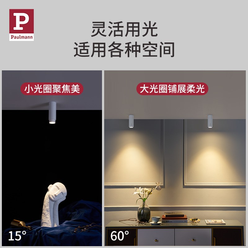 德国柏曼明装筒灯 客厅照明护眼防眩无主灯走廊R过道可调洗墙射灯