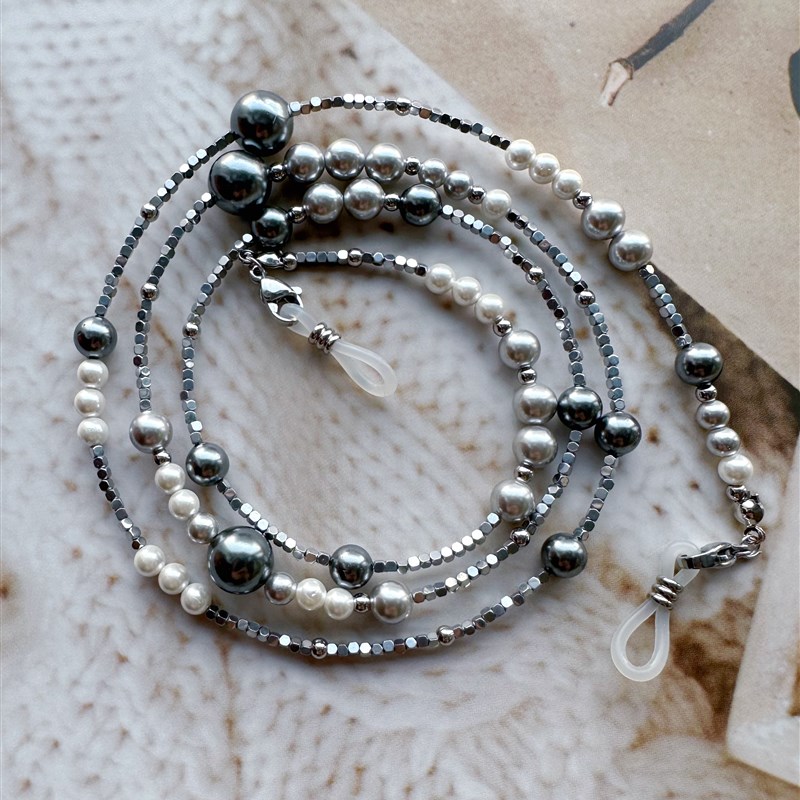 仿珍珠铂金灰碎银子复古个性百y搭眼镜耳机口罩挂脖链项手毛衣021