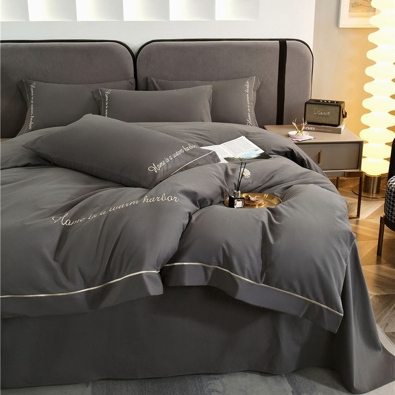 高档加厚纯棉磨毛四件套100全棉被套床单被罩轻奢W简约轻奢床笠款