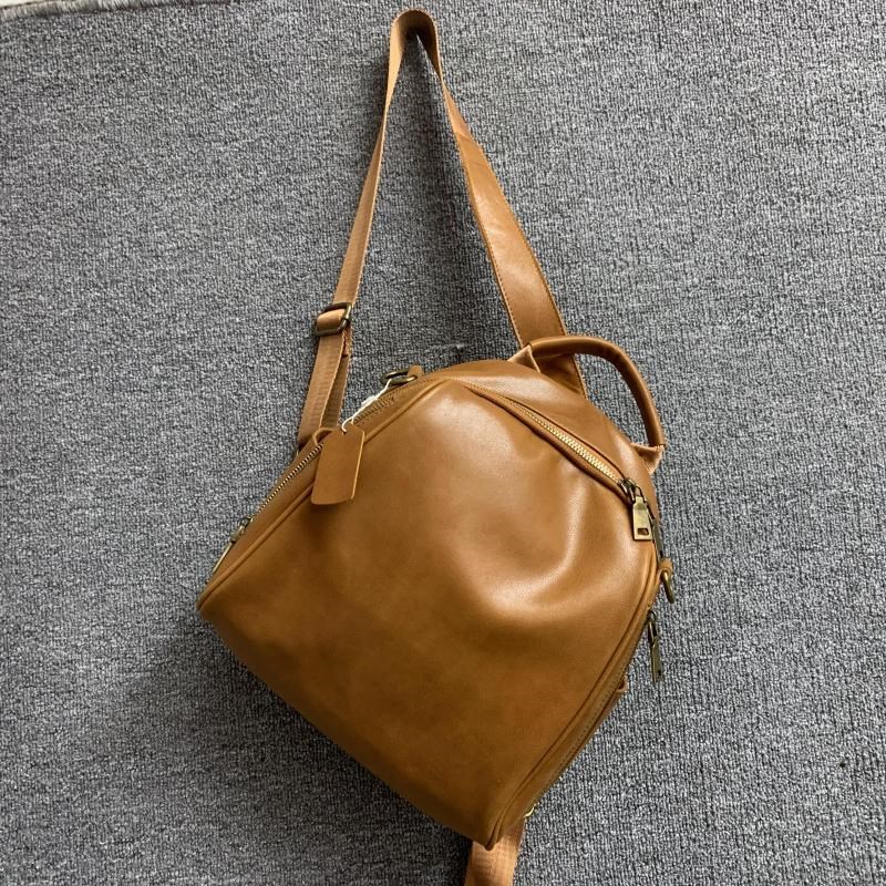背包软牛皮新品百搭时尚真皮包头层牛皮韩版复古男女通用双肩背包