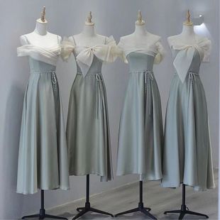 緞面大碼 伴娘f服簡約高級感姐妹閨蜜團氣質(zhì)顯瘦胖mm200斤生日禮服