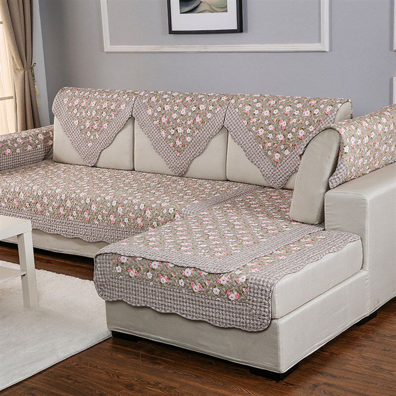 OF9D韩式田园沙发垫小碎w花布艺纯棉现代沙发垫防滑坐垫巾四季