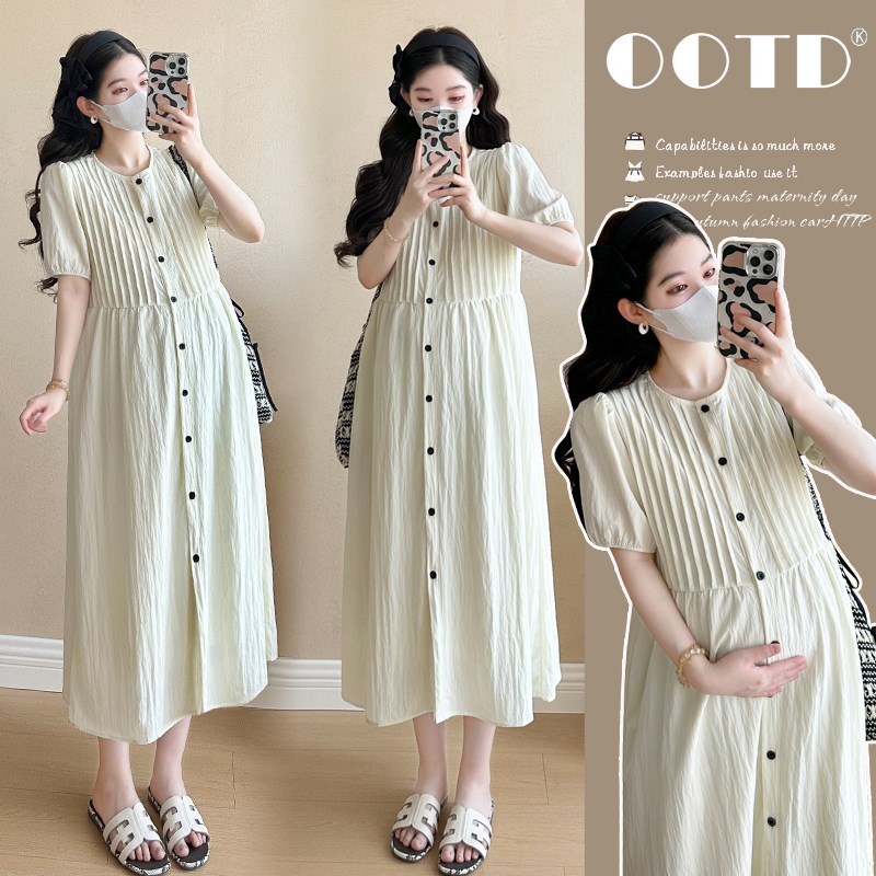 孕妇短袖连衣裙2025夏季新款韩版时尚宽松显瘦大码中长款长裙子女