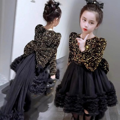 高端女童连衣裙秋冬季加绒洋气丝绒蓬蓬纱裙子儿童公主裙生日礼服