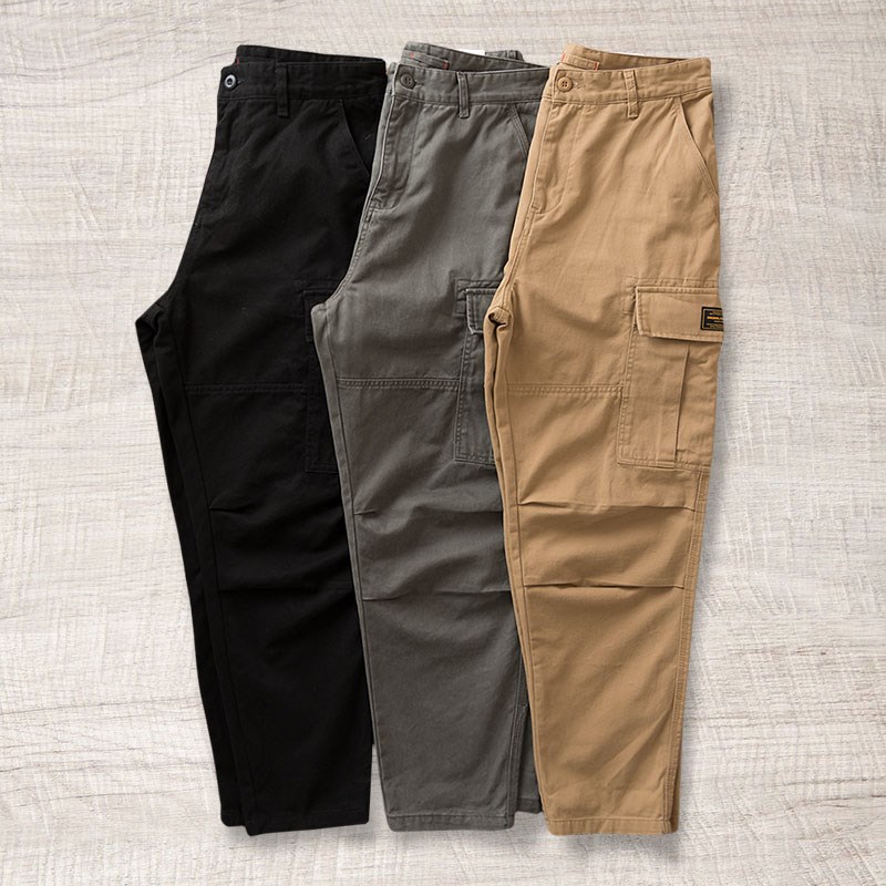 重磅美式复古工装裤男阿美咔叽纯棉多口袋宽松锥形休闲裤男长裤秋