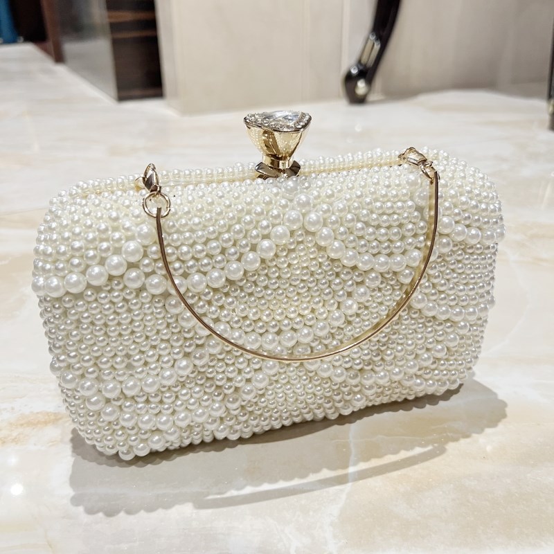新款甜美时尚镶钻珍珠酒杯头波浪珍珠手拿包旗袍礼服包手提肩背包