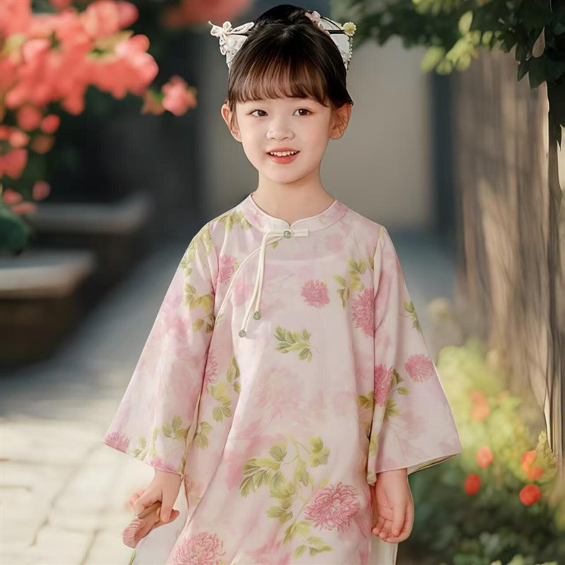 春茵女童汉服春秋新款儿童新中式裤子小女孩旗袍中国风两件套日常