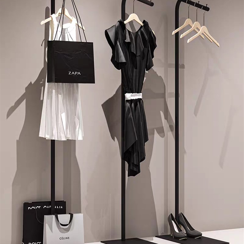 服装店架子创意简约橱窗正挂货架组合铁艺黑色挂衣架女装店展示架