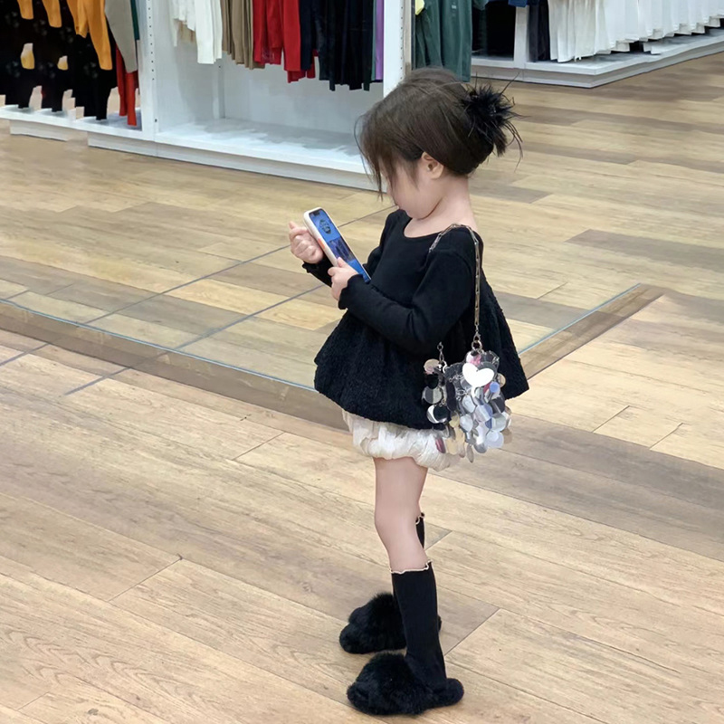 童装春季新款女童休闲洋气长袖T恤儿童纯色上衣娃娃衫洋气花苞裤