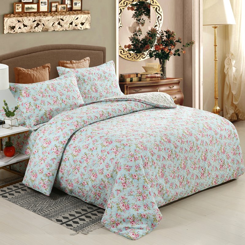 高温砂洗 韩式h田园全棉绗缝床盖三件四件套纯棉加厚床单可机洗